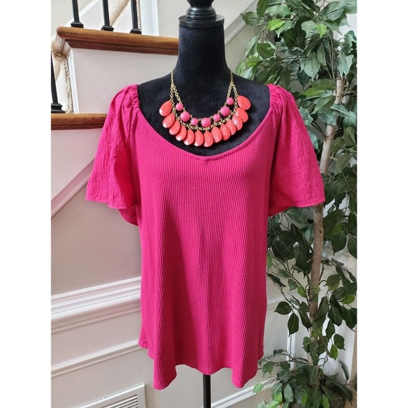 Ava & Viv Womens Pink Solid Cotton Short Sleeve Scoop Neck Top Blouse Size 4X - Picture 8 of 11